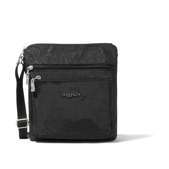 BAGGALLINI Modern Pocket Crossbody Bag w/RFID Wristlet Black 'Cheetah emboss New - Picture 1 of 6